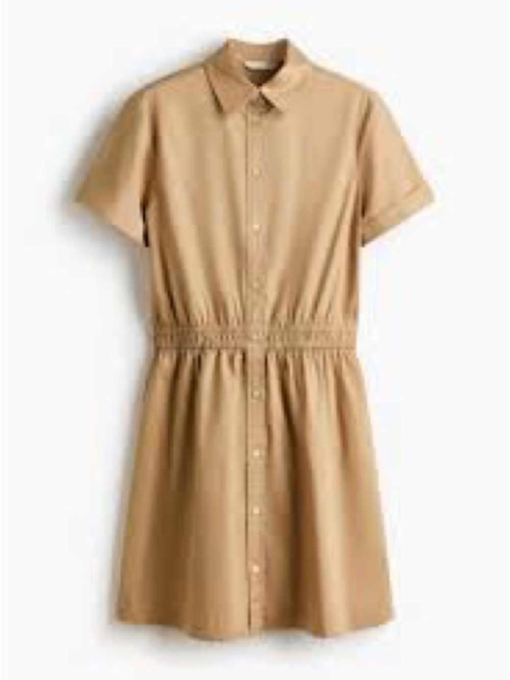 Classic Short-Sleeve Shirt Dress in Tan